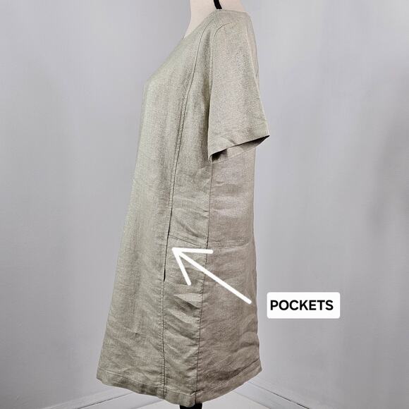 Eileen Fisher Shift Midi Dress Natrual Tan Linen Blend | Women's XS | FLAWS - Picture 2 of 16